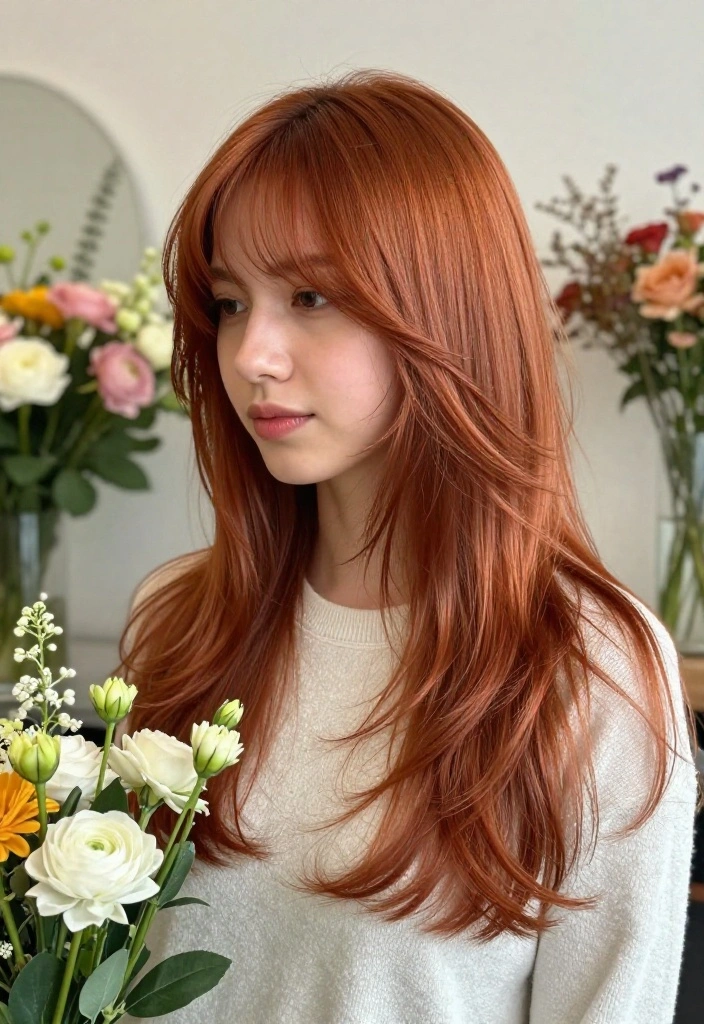 18 Amazing Ways to Style Copper Curtain Bangs (Your Friends Will Be Jealous!) - 13. Seasonal Styling 1