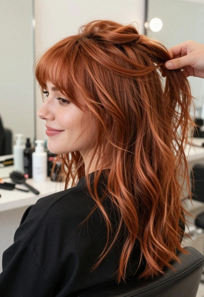 18 Amazing Ways to Style Copper Curtain Bangs (Your Friends Will Be Jealous!) - 4. Messy Bun Chic 1