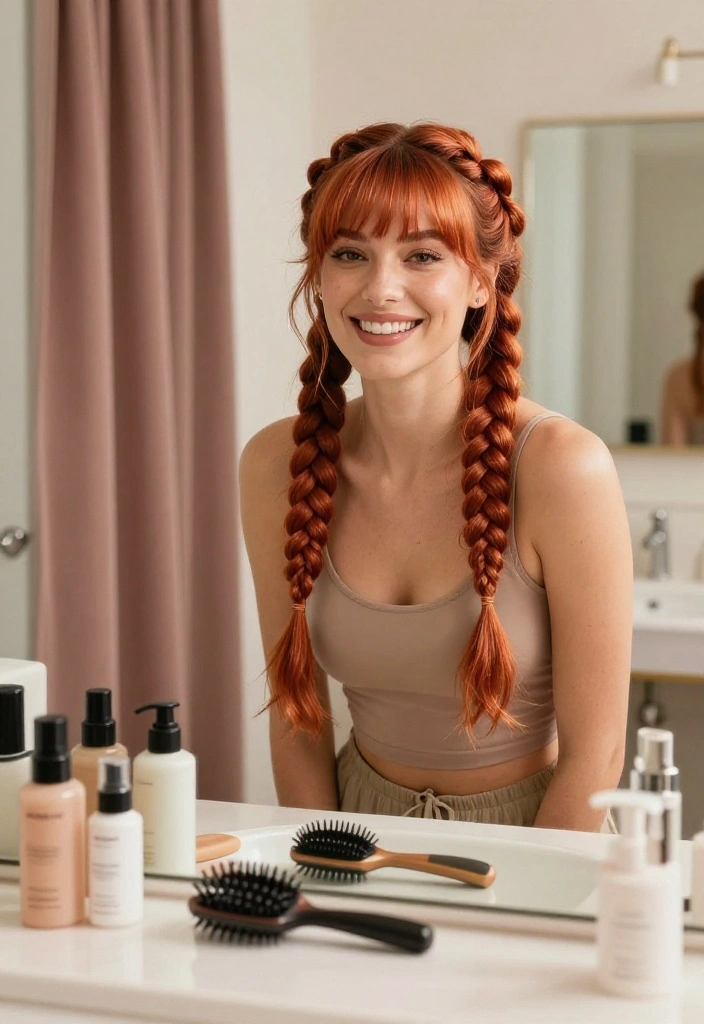 18 Amazing Ways to Style Copper Curtain Bangs (Your Friends Will Be Jealous!) - 6. Braided Accents 1