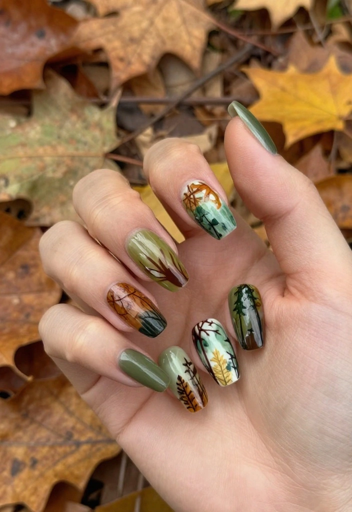 20 Stunning Fall Nail Art Designs That Will Make Your Friends Jealous (You Won't Believe #12!) - 11. Autumn Forest 1