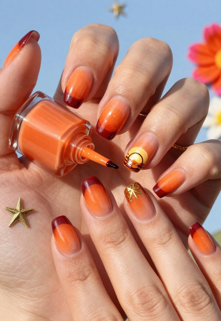 14 Summer-Inspired Reverse French Manicure Ideas You'll Adore! - 14. Summer Sunset 1