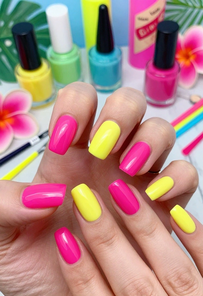 14 Summer-Inspired Reverse French Manicure Ideas You'll Adore! - 7. Neon Glow 1