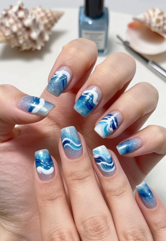 15 Stunning August Nails Ideas for 2026 That'll Make You Book Your Next Mani Right Now! - 2. Ocean Waves 1