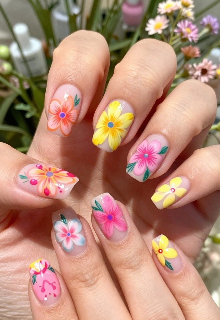 15 Stunning August Nails Ideas for 2026 That'll Make You Book Your Next Mani Right Now! - 3. Floral Elegance 1