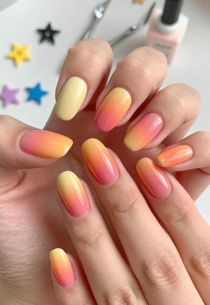 15 Stunning August Nails Ideas for 2026 That'll Make You Book Your Next Mani Right Now! - 5. Sunset Ombre 1