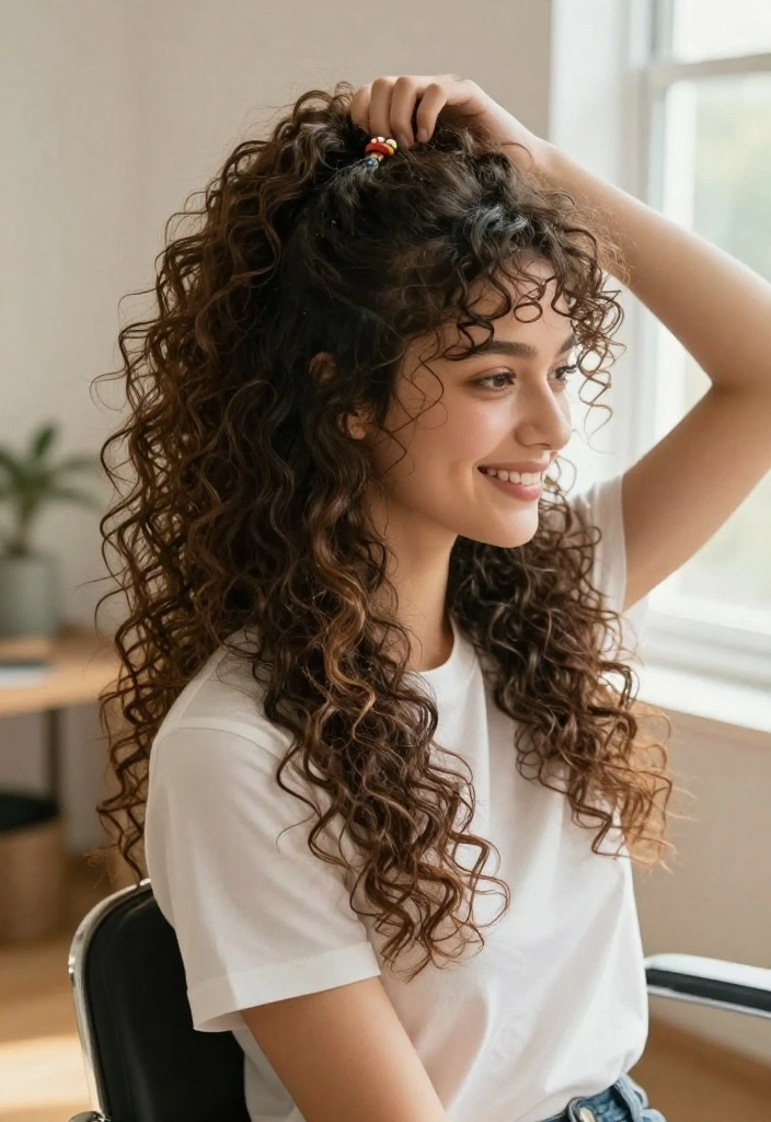 15 Stylish Back to School Hairstyles You Can Master with Simple Tutorials! - 13. Curly Half-Up Ponytail 1