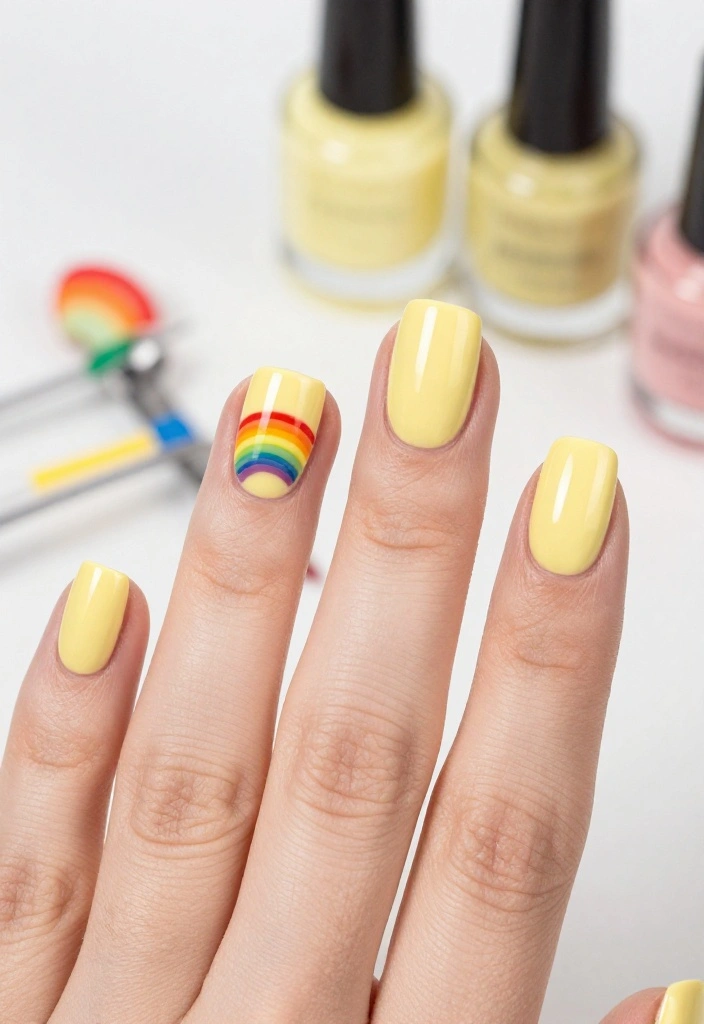 17 Butter Yellow Manicure Ideas That Are Perfect for Any Occasion (Don't Miss #9!) - 12. Rainbow Accents 1