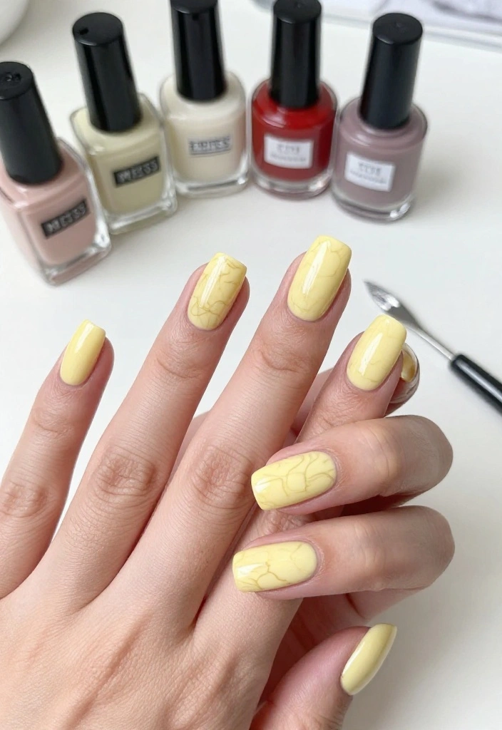 17 Butter Yellow Manicure Ideas That Are Perfect for Any Occasion (Don't Miss #9!) - 15. Marbleized Tips 1