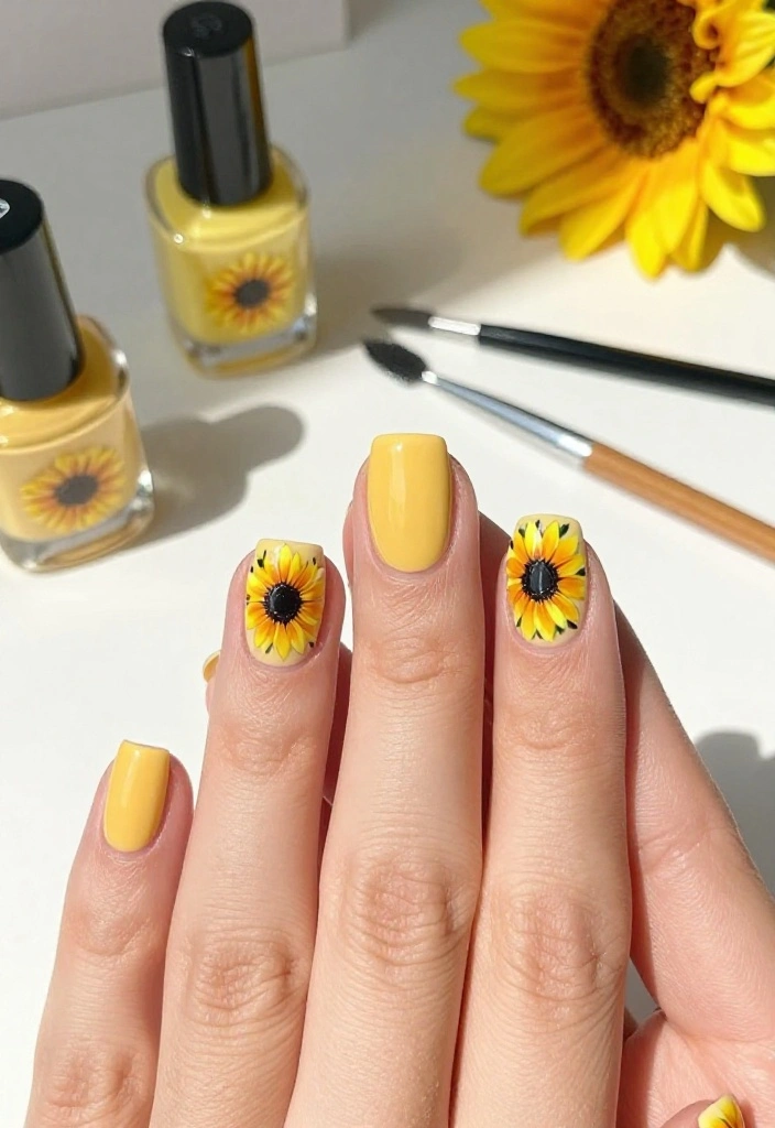 17 Butter Yellow Manicure Ideas That Are Perfect for Any Occasion (Don't Miss #9!) - 17. Sunflower Inspiration 1
