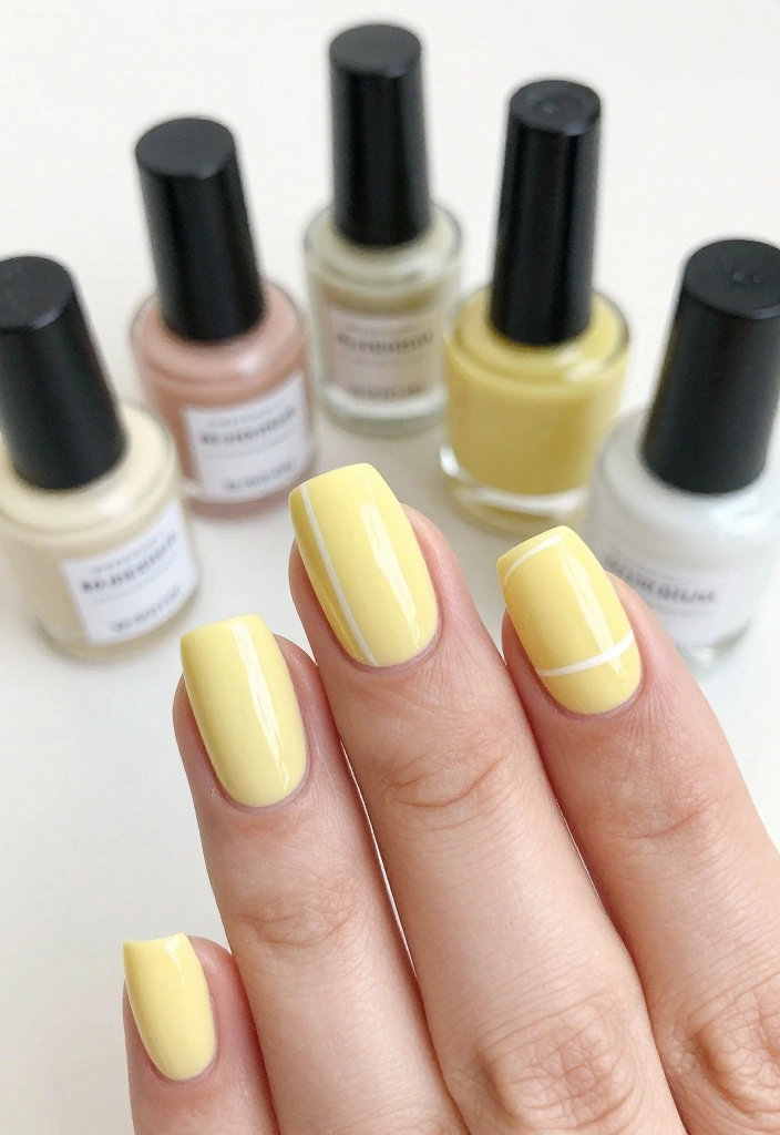 17 Butter Yellow Manicure Ideas That Are Perfect for Any Occasion (Don't Miss #9!) - 7. Minimalist Lines 1