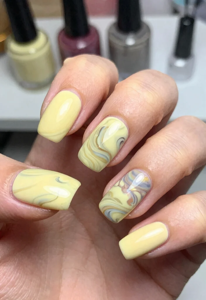 17 Butter Yellow Manicure Ideas That Are Perfect for Any Occasion (Don't Miss #9!) - 9. Marble Effect (Don't Miss This One!) 1